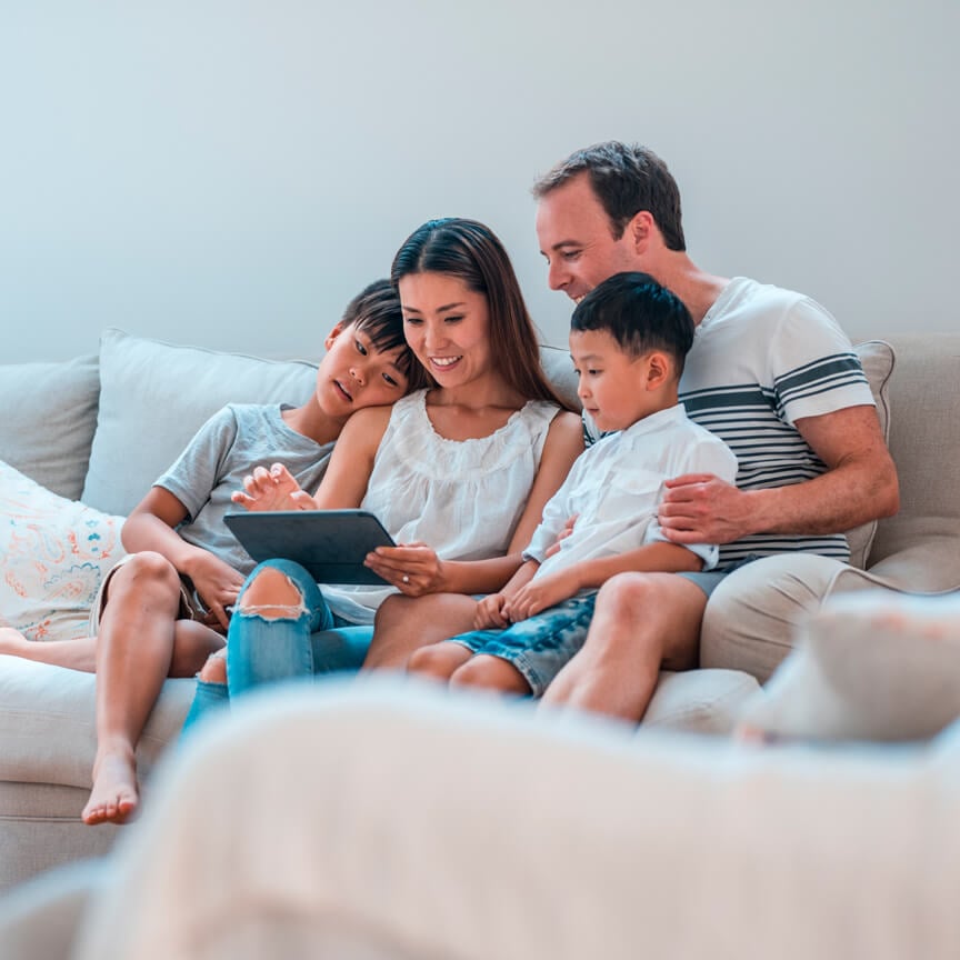 Family on couch
